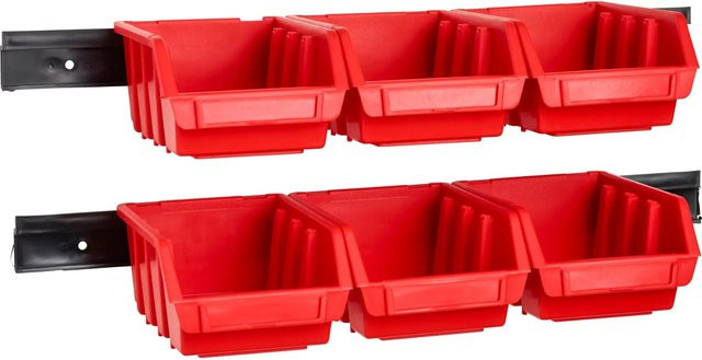 LUX-TOOLS Lagersichtboxen aus Kunststoff, 6 Stück, Rot, Wandmontage - Bild 1