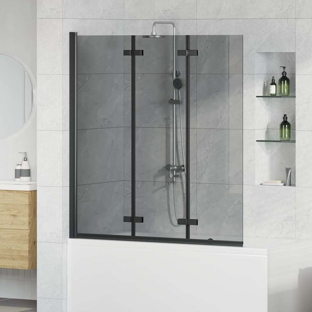 Faltbare Duschwand Yiwydaa aus Glas in Schwarz und Transparent, B/T/H: 130 x 138 cm - Bild 1