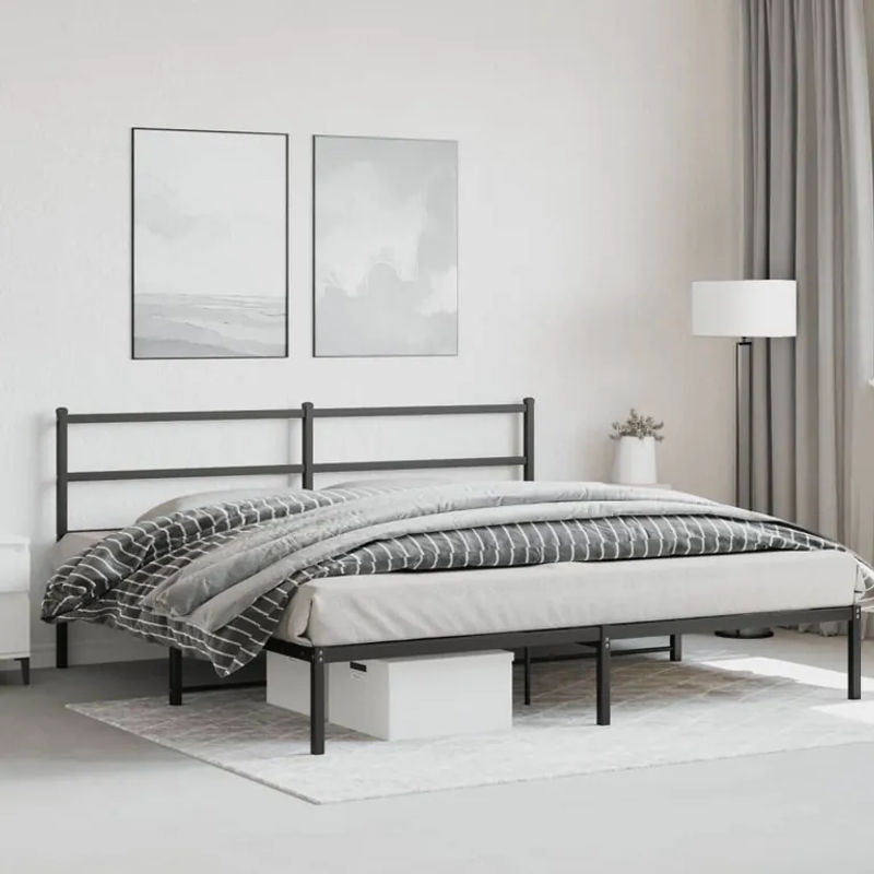 Vidaxl Metall-Bettgestell mit Kopfteil in Schwarz, Modernes Design aus Stahl, B/T: 193 x 203 cm - Bild 3