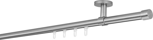 Ondeco Gardinenstange auf Maß mit Deckenträger und Gleiter, Edelstahl-Optik, Farbe: Silber, Breite: 330 cm - Bild 1
