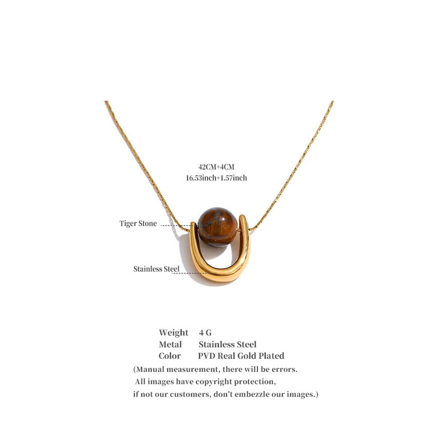 Yhpup Halskette Edelstahl, Naturstein-Tigerperlen-Anhänger, Gold, Unisex - Bild 3