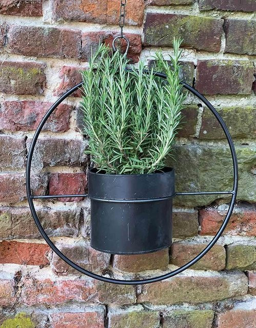 Nostalgischer Hängetopf aus Metall in Dunkelgrau für Pflanzen und Blumenampeln - Bild 1