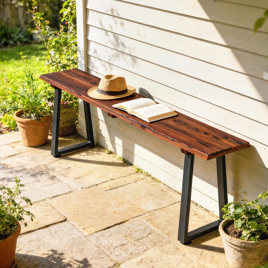 Outsunny Gartenbank aus Fichtenholz im Industriestil, 2-Sitzer ohne Rückenlehne, Farbe Schwarz/Braun, B/T/H: 150 x 28 x 48 cm - Bild 2
