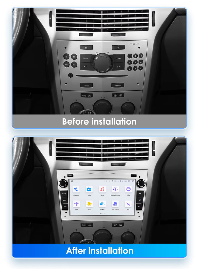 OSSURET Android Autoradio mit GPS und Carplay für Opel Astra H, Vectra, Zafira, Corsa C, D, Vivaro und Merira in Schwarz - Bild 2