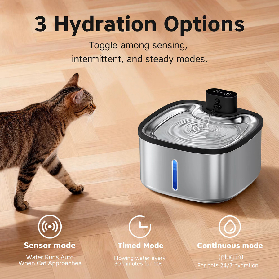 LABEKA Intelligenter Katzenwasserbrunnen in Silber mit Bewegungssensor, 3,5 l Volumen und kabelloser 4000mAh Batterie - Bild 2