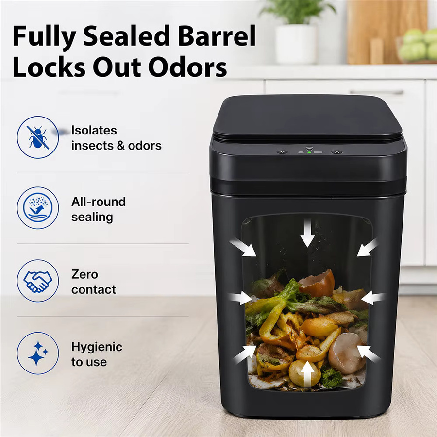 HGTUGO Automatischer Badezimmer-Mülleimer mit Deckel, 12L Intelligenter Mülleimer mit Bewegungssensor und Wasserdichtem Design, Schwarz - Bild 4