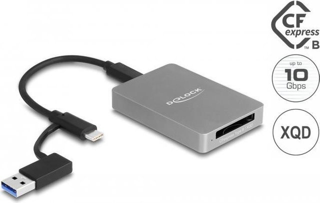Delock Kartenleser für XQD, XQD 2.0 und CFexpress 2.0 Type B mit USB-C Anschluss in Grau (91008) - Bild 1