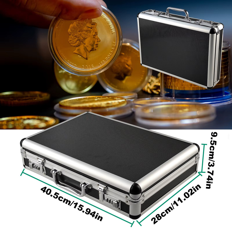 Münzaufbewahrungs- und Präsentationsbox aus Aluminiumlegierung mit 100 Fächern und Schloss für Münzsammler und Kapsel-Organizer - Bild 2