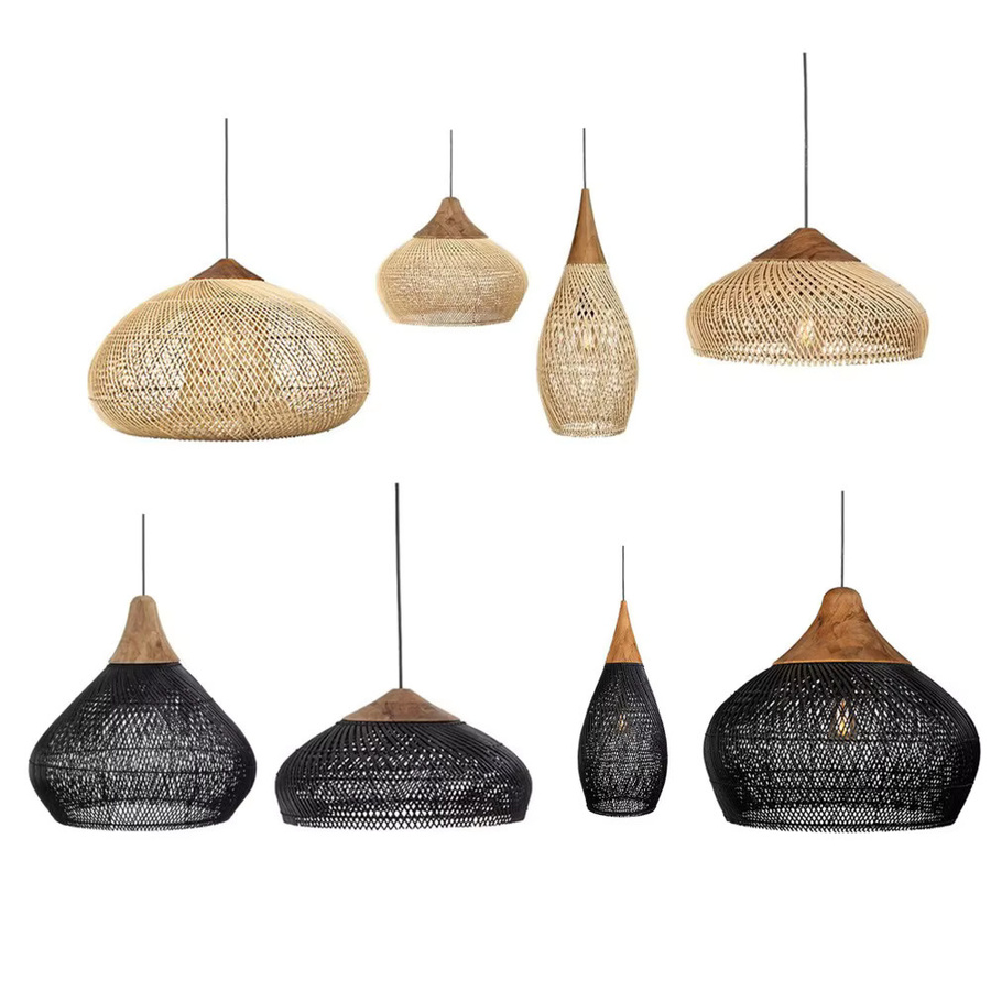 JOYINLED Kronleuchter im japanischen Stil aus Rattan, handgefertigte LED-Hängelampe in Vintage-Optik für Esszimmer und Wohnräume - Bild 2