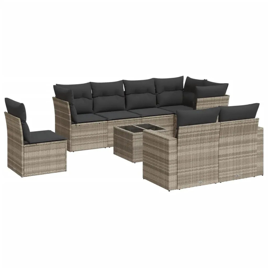 vidaXL 9-teilige Garten-Sofagarnitur aus Poly-Rattan mit Kissen in Hellgrau - Bild 2