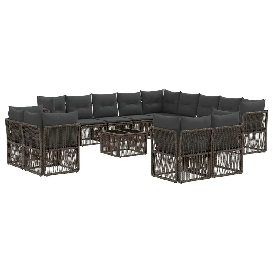 vidaXL Gartensofa-Set 14-tlg. in Grau aus Poly-Rattan mit U-Form, Polsterkissen und Couchtisch für Garten und Terrasse - Bild 2