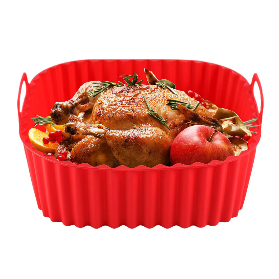 Quadratische Silikon Backmatte für Air Fryer als Antihaft Backblech in Rot - Bild 3