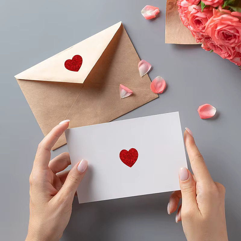 YONGSNOW Herzförmige Aufkleber in Rot für Valentinstag, Hochzeit und Geburtstag, 500 oder 1000 Stück Siegel-Etiketten aus Papier - Bild 4