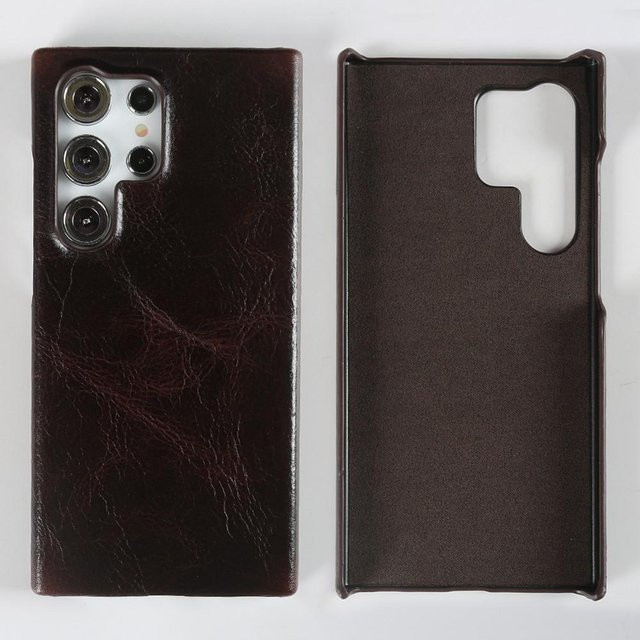 Echte Rindsleder Handyhülle für Samsung Galaxy S24 Ultra S23 S22 Plus S21 FE S20 FE in Braun - Bild 1