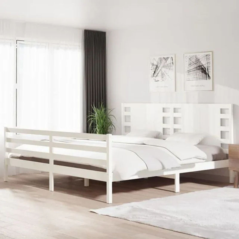 Massivholzbett vidaxl aus Kiefernholz in Weiß, Modern und Minimalistisch, B/T/H: 200 x 205,5 x 69,5 cm - Bild 1