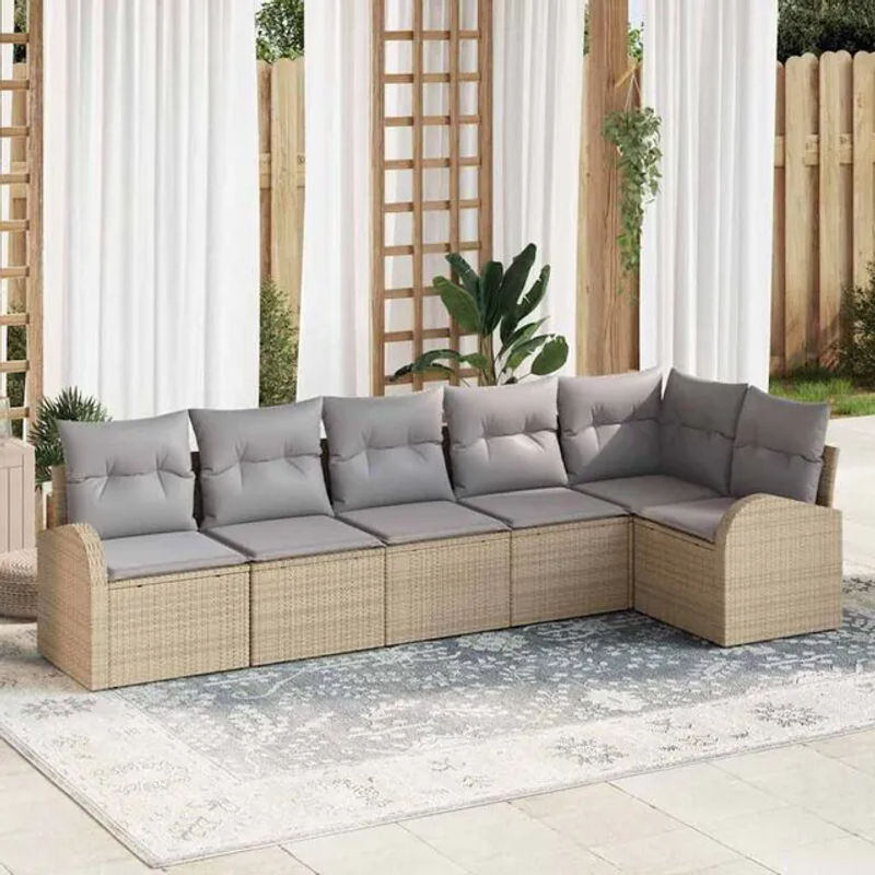 Vidaxl Garten-Sofa-Set aus Poly-Rattan mit 6 Kissen in Beige und Hellgrau - Bild 1