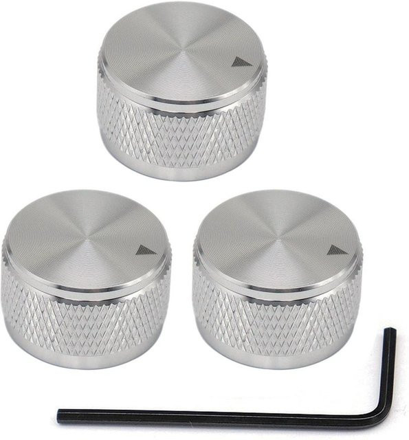 Bassaudio Aluminium Potentiometer Knöpfe für Gitarren in Silber mit Anzeige und Stellschraube, 6mm Achse - Bild 1