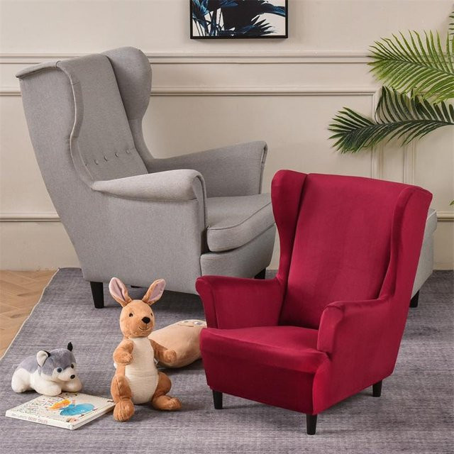 Bestbags Kinder Ohrensesselbezug KingBack aus weichem Samt in Rot, elastischer Stretch-Sesselbezug für das Wohnzimmer - Bild 1