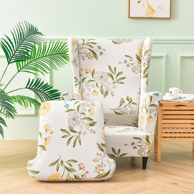 2-teiliges Set elastische Stuhlbezüge für Einsitzer-Ohrensessel mit hoher Rückenlehne, bedruckt, Multicolour - Bild 1