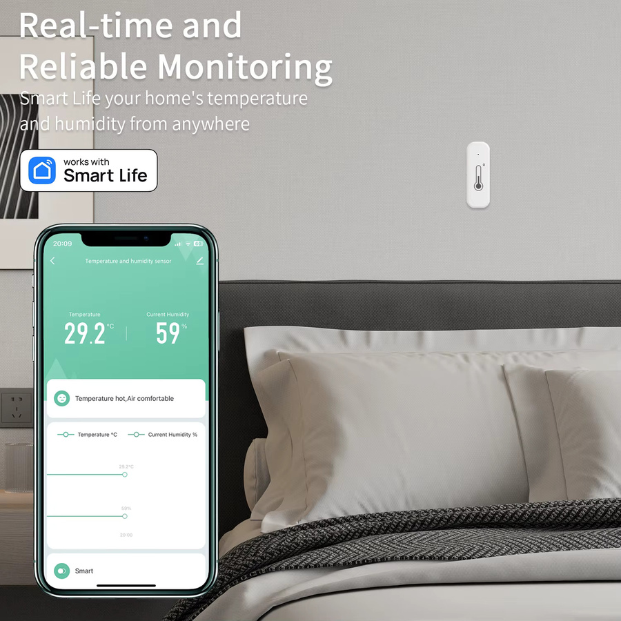 Tuya Smart Temperatur- und Feuchtigkeitssensor in Weiß mit Wi-Fi und Bluetooth zur Smart Home-Automatisierung und Integration mit Alexa und Google - Bild 3