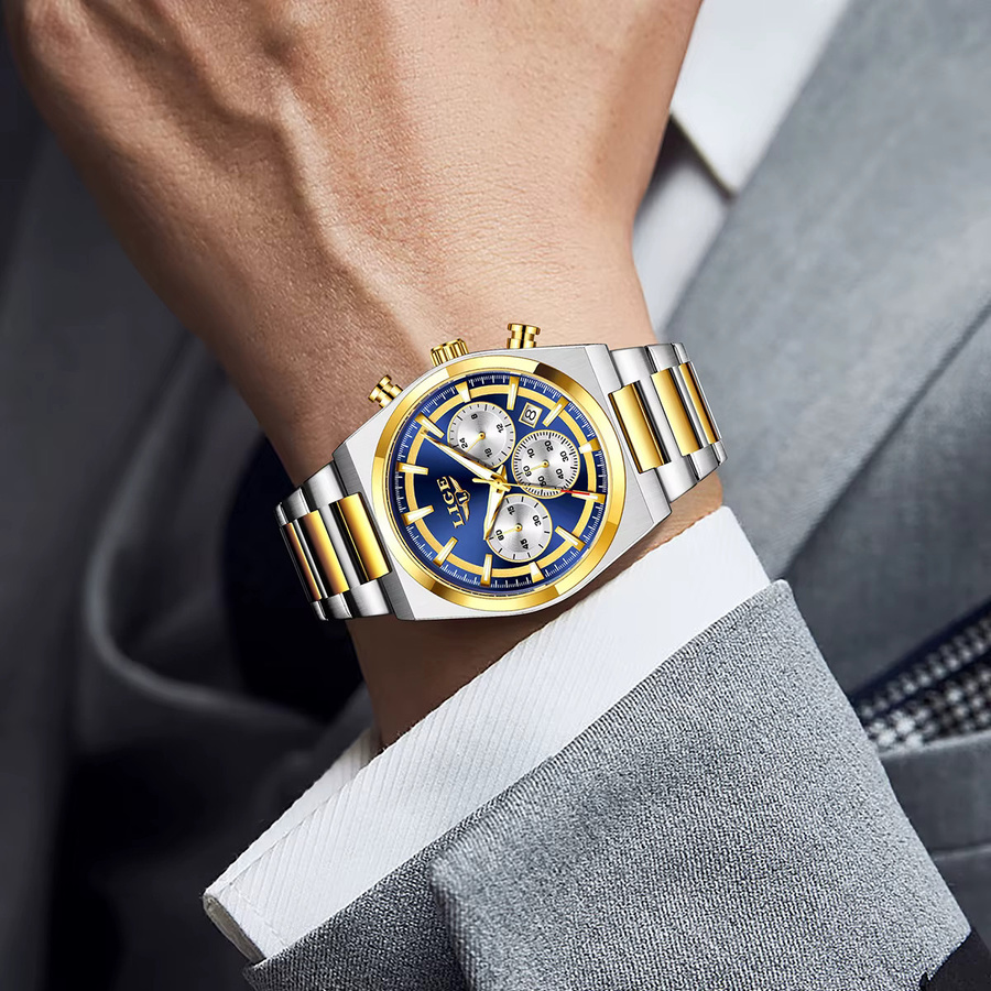 LIGE Armbanduhr Quarz, Edelstahl, Blau, Herren - Bild 6