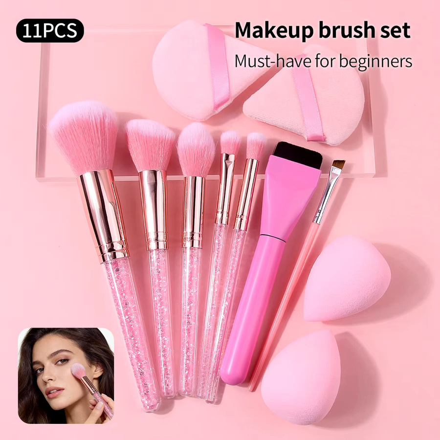 KOSSHOW Make-up Pinsel Set, 11-teilig, Rosa, mit Schwamm & Puderquaste - Bild 2