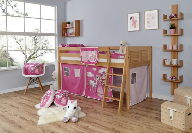 TiCAA Hochbett Eric aus Massivholz in Buche Natur im Country-Stil für Kinderzimmer - Bild 1