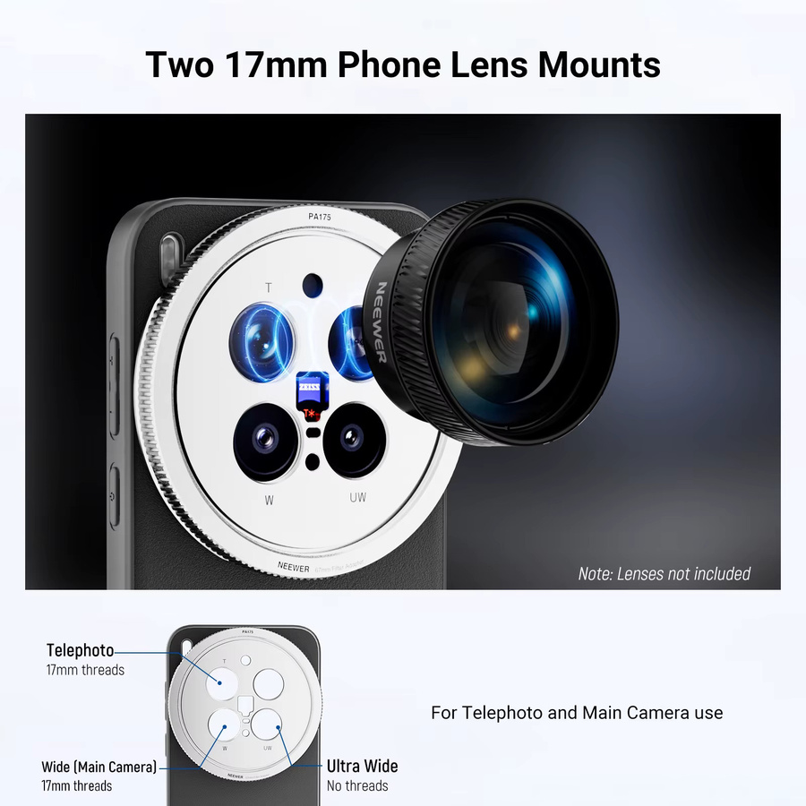NEEWER Handyhülle für Vivo x300 Pro in Schwarz mit 67mm Filteradapter und 17mm Objektivhalterungen aus TPU/PC - Bild 2