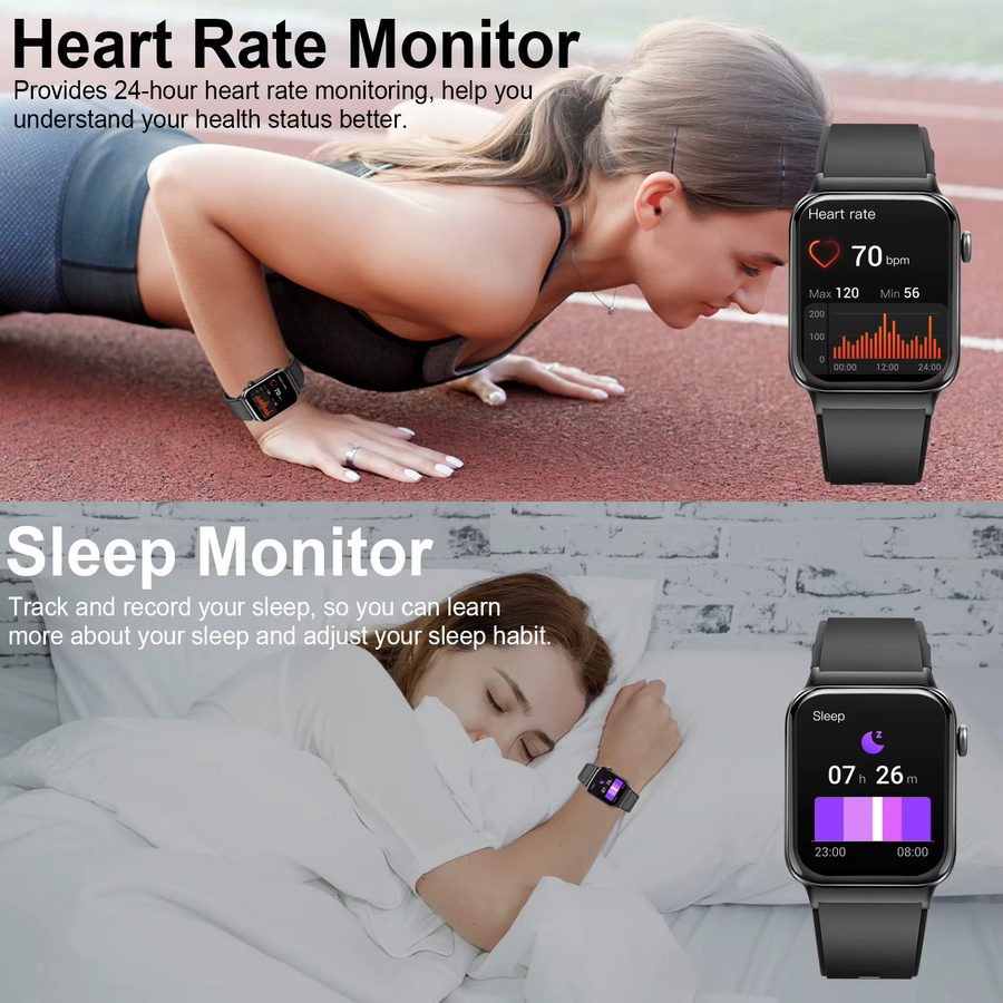 Kuizil Smartwatch, Schwarz, Silikon, 1,85 Zoll, Rechteckig - Bild 4