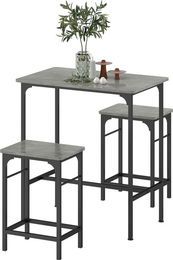 HOMCOM Bartisch Set im Industrial Design mit 2 Barhockern und rutschfesten Fußpolstern, Esstisch-Set aus Holz und Metall, Grau/Schwarz - Bild 1