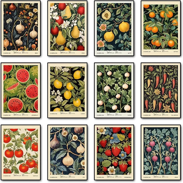 William Morris Retro Wandkunst Leinwanddruck mit Obst und Gemüse für dein Esszimmer - Bild 1