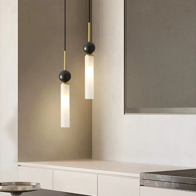 Moderne Pendelleuchte aus weißem Marmor in Zylinderform für Schlafzimmer, Küche, Esszimmer und Badezimmer - Bild 2