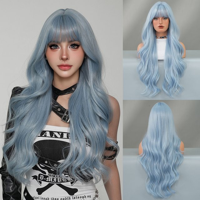 7JHH WIGS Perücke, lang, gewellt, blau, Damen, synthetisch - Bild 1
