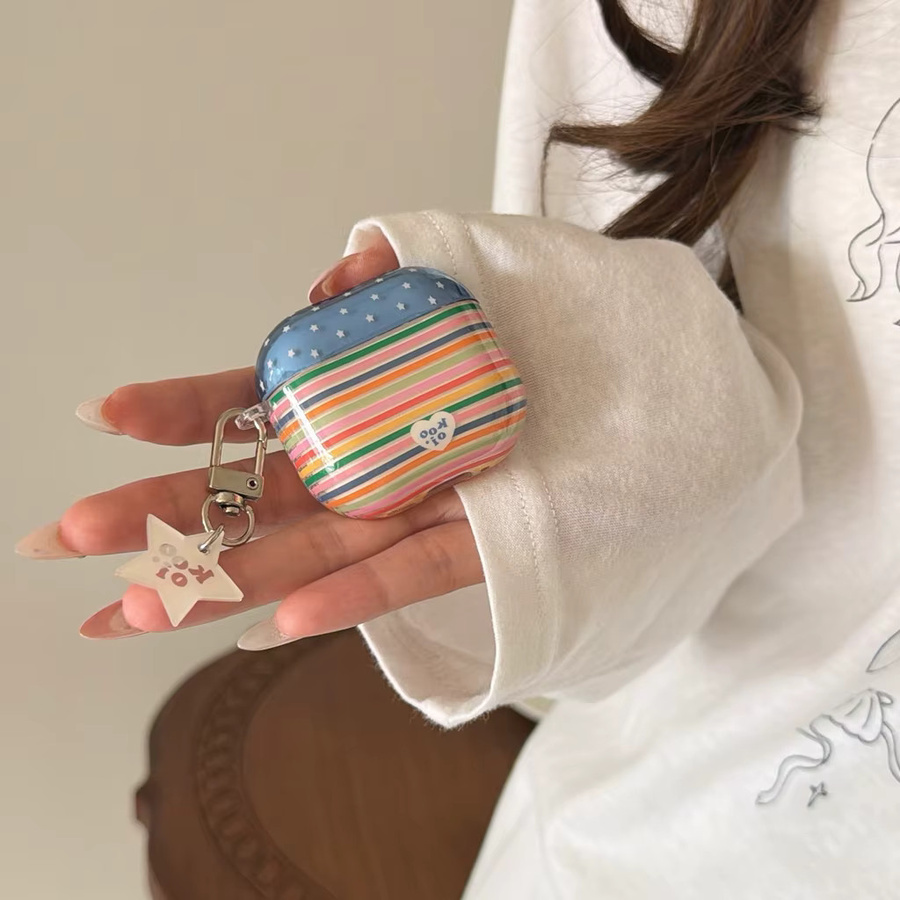 Bunte Kopfhörer-Schutzhülle im koreanischen Stil mit Streifen und Sternen für Apple AirPods 1, 2, 3, 4 und Pro/Pro 2/Pro 3, Multicolor - Bild 4