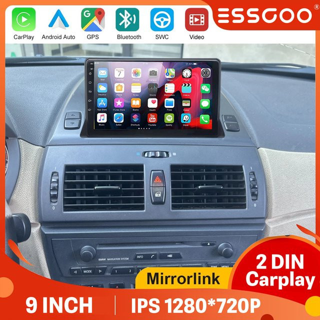 ESSGOO Android 15 Acht-Kern Autoradio Multimedia Player für BMW X3 E83 2006-2010 mit Bluetooth, kabellosem Carplay, Android Auto und Kamera in Schwarz - Bild 1