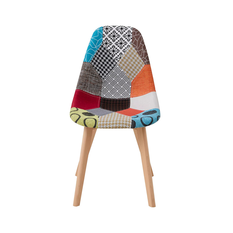 EGOONM 4er-Set Esszimmerstühle im nordischen Mittelalter-Stil mit Buchenholzbeinen und Patchwork-Stoff in Blau/Multicolor - Bild 2