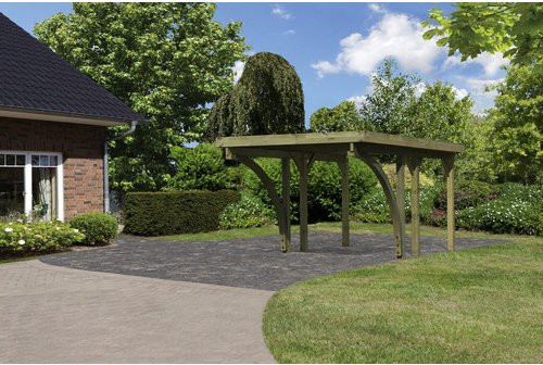 KARIBU Einzelcarport Classic 1 Variante C mit zwei Einfahrtsbögen, B/T: 273 x 284,5 cm, natur-gruen - Bild 1