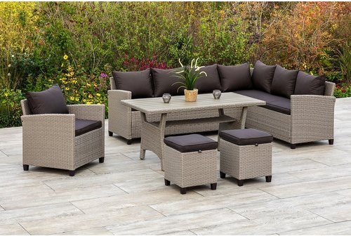Merxx Gartenmöbel-Eckset Palma in Beige mit Tisch und Kissen aus pulverbeschichtetem Stahl - Bild 1