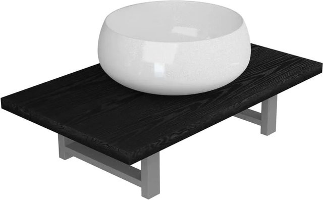 vidaXL 2-tlg. Badmöbel-Set Modell 15 mit Waschbecken und Wandregal in Schwarz und Weiß, Wandmontage, Keramik und Holzwerkstoff - Bild 1