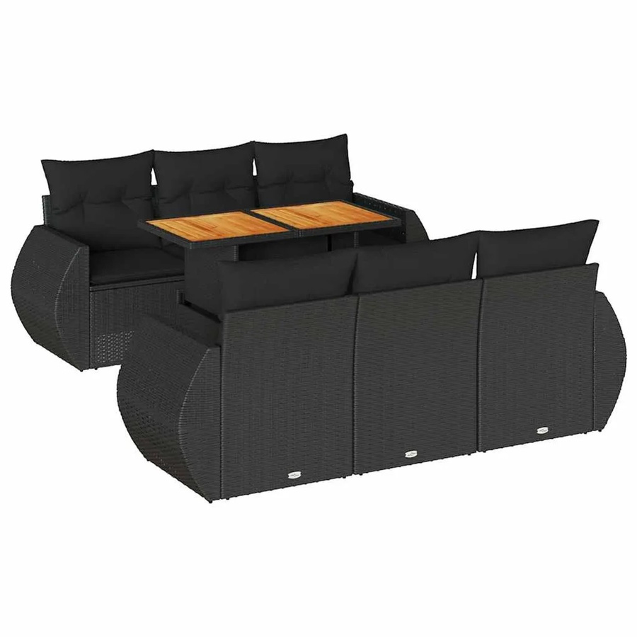 vidaXL 7-teilige Garten-Sofagarnitur aus Polyrattan in Schwarz mit Tisch und Kissen inklusive Stauraum - Bild 2