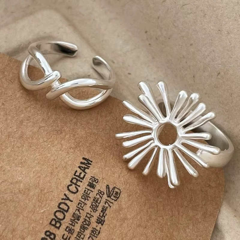 XIYANIKE Fingerringe, Blumen-Hohl-Feuerwerk, Silber, Damen - Bild 3