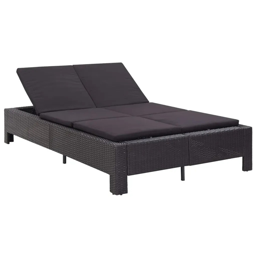 vidaXL 2-Personen-Sonnenliege aus Poly Rattan mit wetterfester Auflage in Schwarz - Bild 2