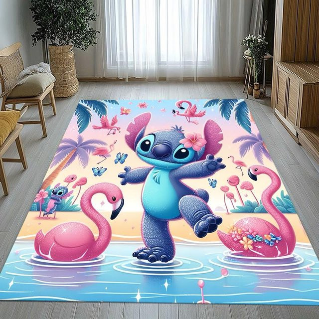 LjqEight Cartoon Lilo Stitch Engel Teppich, rutschfester und waschbarer Polyester Teppich für Kinderzimmer und Wohnzimmer, B/T: 40 x 60 cm, Mehrfarbig - Bild 1