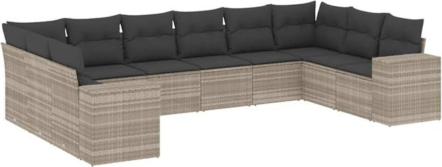 vidaXL 10-tlg. Garten-Sofagarnitur in L-Form mit Kissen, Hellgrau, Poly-Rattan und Metallgestell - Bild 1