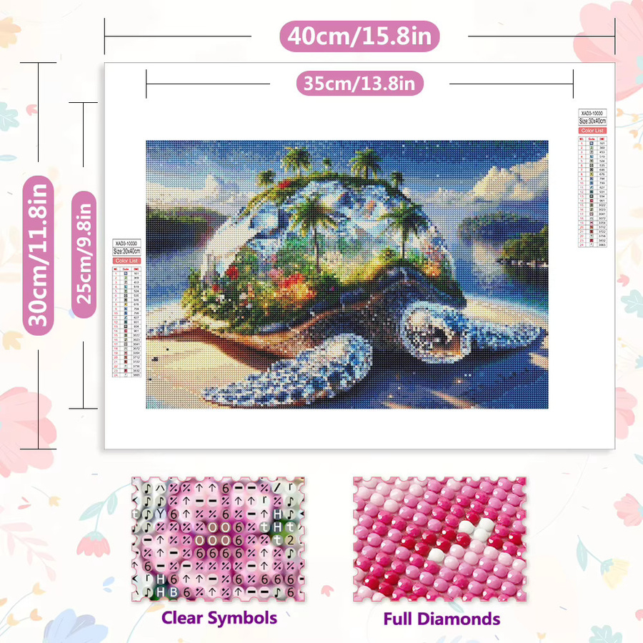 EverShine Diamantmalerei Schildkröte am Strand 5D Mosaik DIY Stickerei Landschaft Wanddekoration, Mehrfarbig, B: 30,0 cm, H: 20,0 cm, T: 20,0 cm - Bild 2