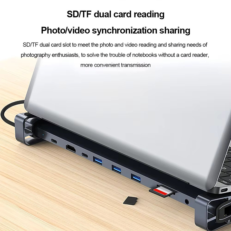 KEBIDUMEI 10-in-1 USB-C Dockingstation in Grau mit 4K HDMI, 100W PD, Ethernet und SD/TF Kartenleser - Bild 2