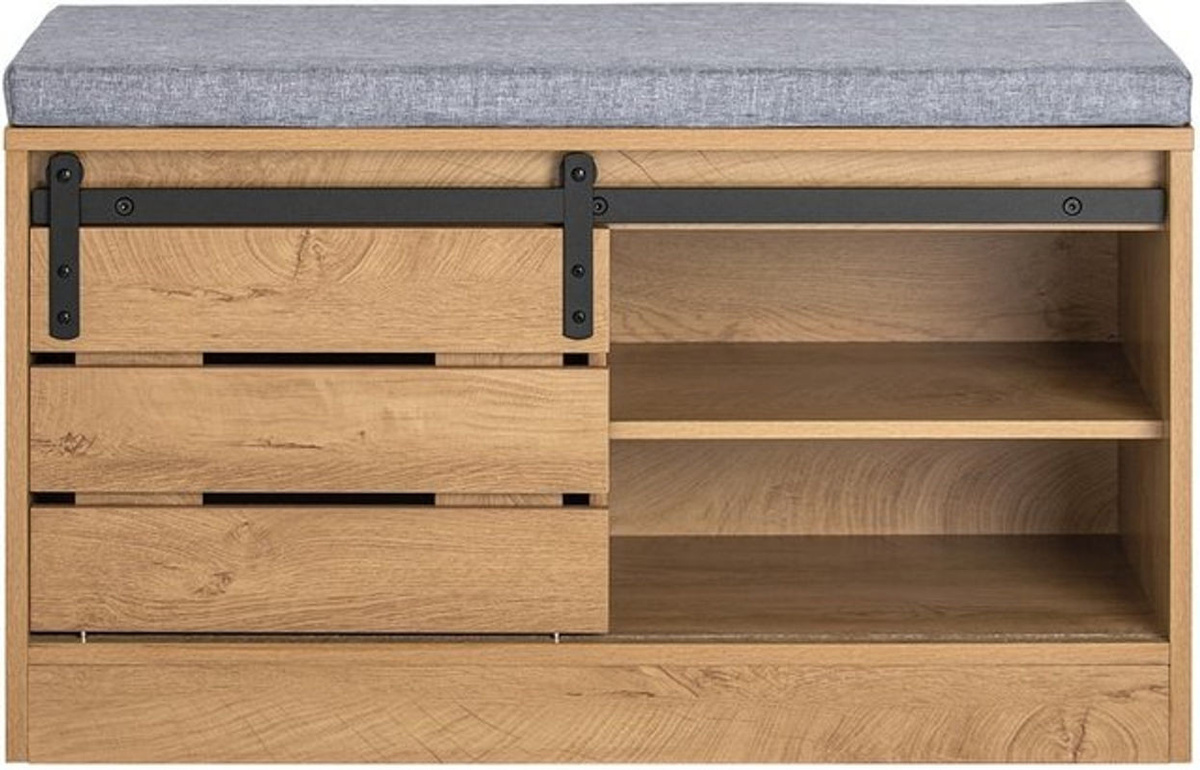SoBuy Schuhbank im Retro Industrial Design mit 2 Schwebetüren aus Holz in Natur, B/T/H: 80 x 35 x 48 cm - Bild 1