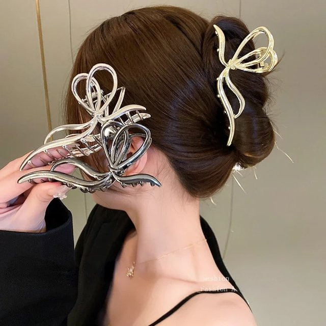 RaviMour Haarclip Bowknot, Damen, Gold Silber Metall - Bild 1