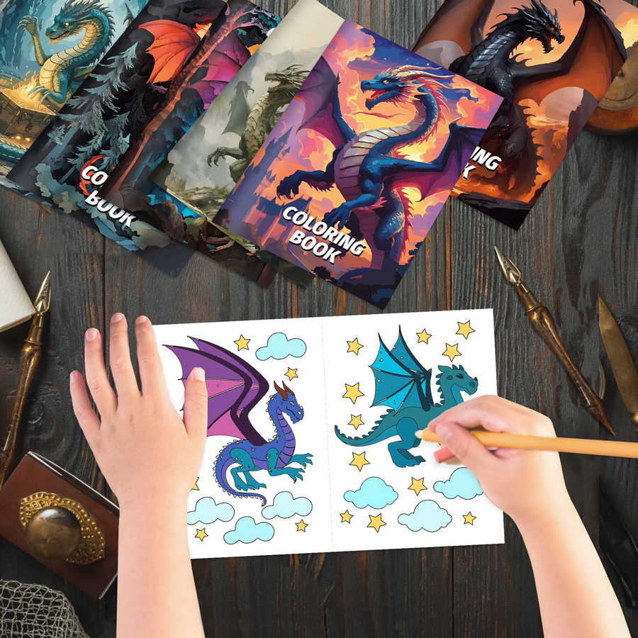Drachen Thema Graffiti Malbuch Set für Kinder in Mehrfarbig - Bild 3