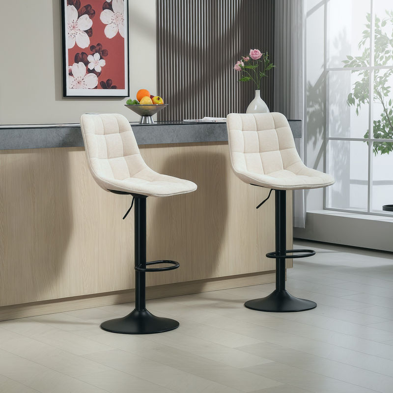 HOMCOM Barhocker 2er-Set in Beige mit Chenille-Optik, höhenverstellbare Küchenstühle mit Lehne und 360 Grad Drehbarkeit sowie Fußstütze - Bild 2